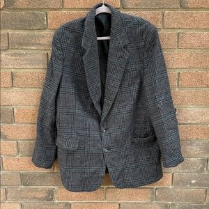 Vintage Robert Stock 100% Wool Tweed Blazer Sport Coat Gray Plaid XL